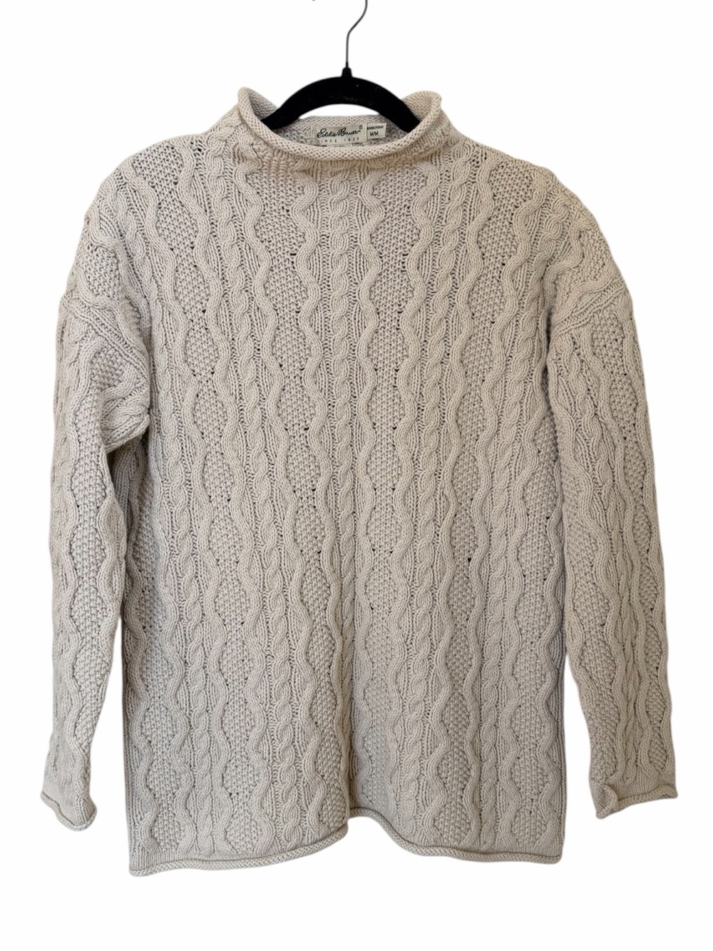 Vintage Eddie Bauer Cable Roll Mock neck Turtleneck Sweater Cream Ivory oatmeal